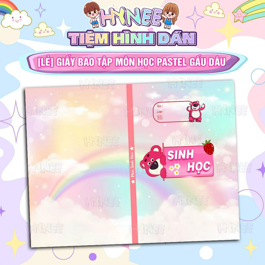 Giấy Bao Tập Môn Học Gấu Dâu Lotso Dễ Thương Kèm Nhãn Vở - Giấy Bao Vở Học Sinh A5, B5, Sách Giáo Khoa - HYNEE