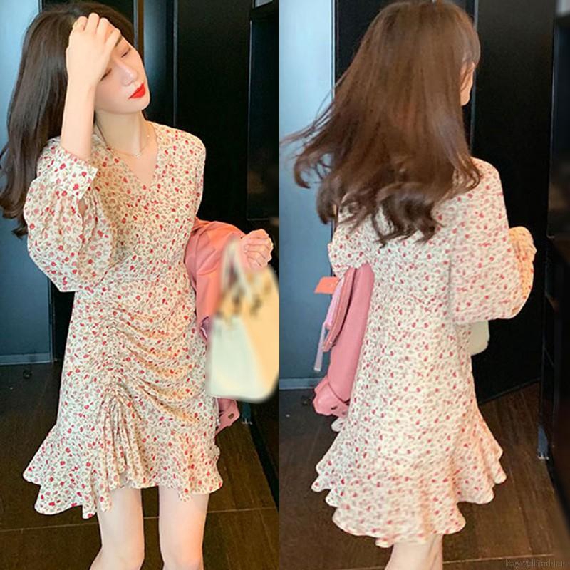 [Baywellfashion]Fashion Women Retro Floral Pleated Long Sleeve Dress | BigBuy360 - bigbuy360.vn