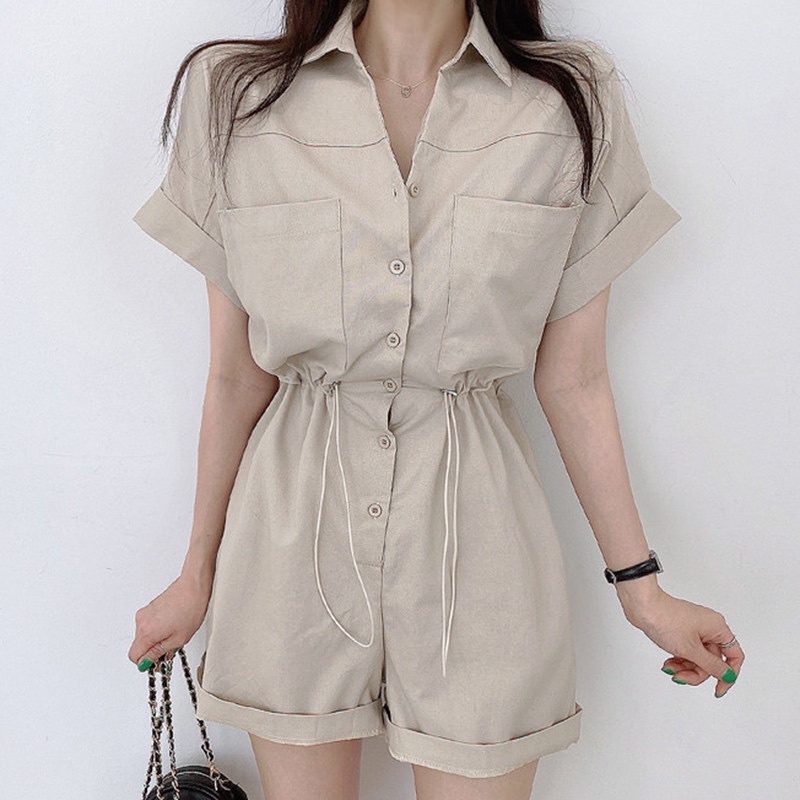 Set Đồ Bay Nữ Quần Đùi Jum Short Sơ Mi Kiểu Tay Ngắn Bo Chun Rút Eo Thời Trang Đi Biển Dạo Phố Hàng Quảng Châu