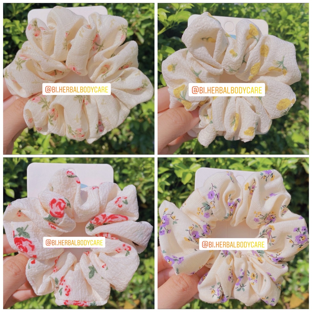 [Hàng thiết kế] Scrunchies cột tóc nơ hoa nhí handmade phong cách vintage dành cho nữ nhiều màu