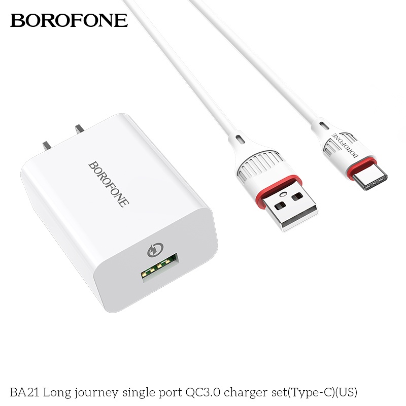 Bộ sạc 18W BOROFONE gồm củ và dây cáp sạc dài 1 mét cho android: Samsung, Xiaomi, Oppo, Vivo, Huawei Realme...