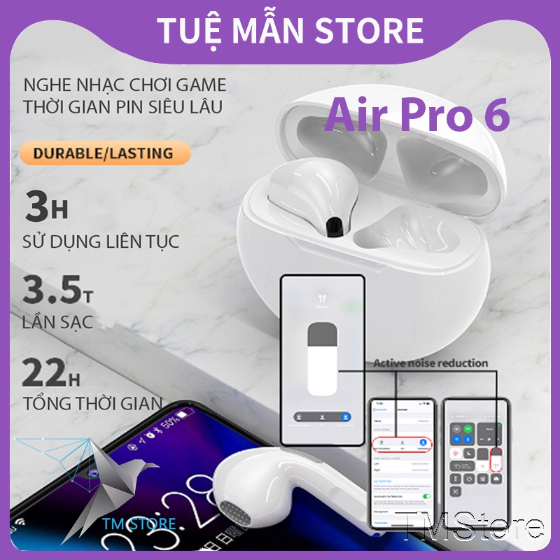 tai nghe bluetooth pro 6 TM SHOP khử âm chống ồn định vị, tai nghe bluetooth android pro 6 cho samsung và ios