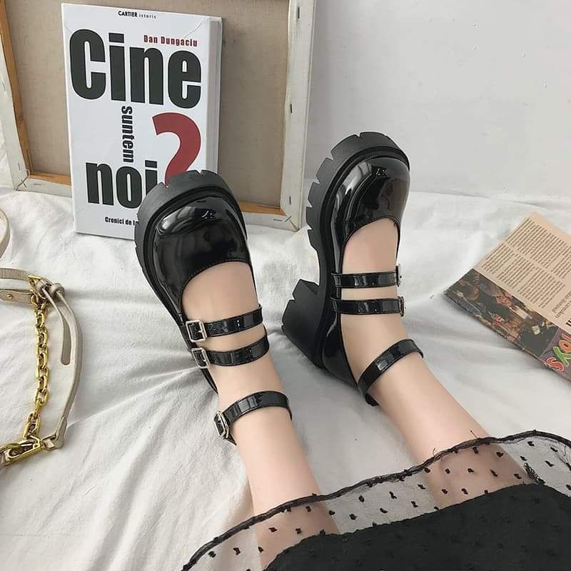 Giày Búp bê nữ sinh JK Nhật Bản quai cài đế cao dày đẹp 6cm