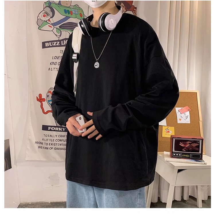 Áo thun tay dài dáng rộng phối ba màu thời trang cá tính cho nam size m - 5xl