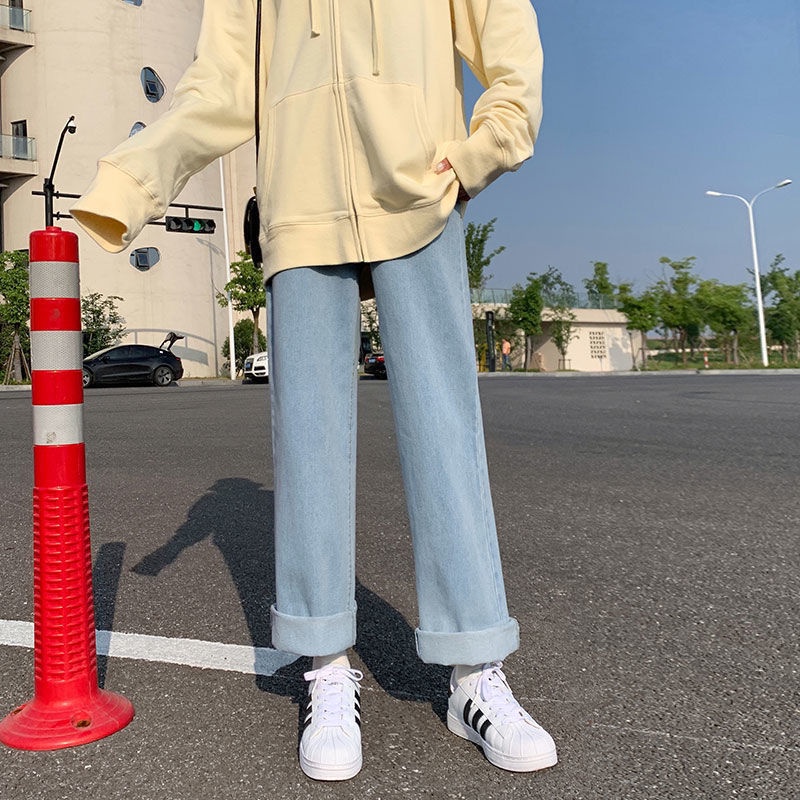 Quần Jean Ống Rộng Lưng Cao Thời Trang Hàn Quốc 2022 Dành Cho Nữ