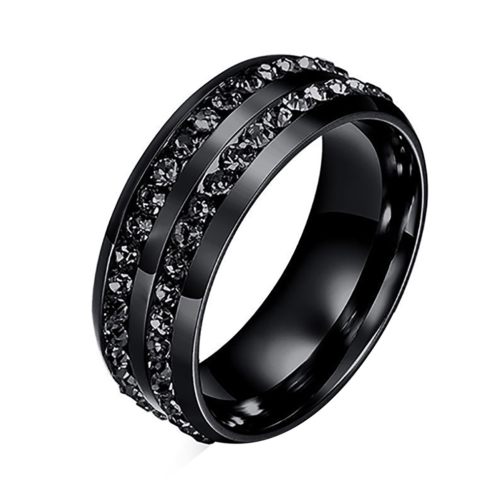 Nhẫn Cưới Bằng Thép Không Gỉ Đính Đá Đen Phong Cách Hàn Quốc