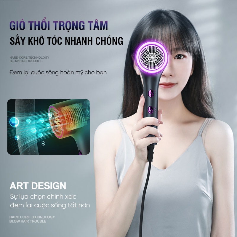 Máy sấy tóc June Nice công suất 1800w với đèn led biểu thị 3 chế độ nóng ấm mát, sức gió mạnh sử dụng tiện lợi bền bỉ
