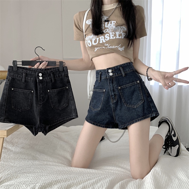 Quần Short Denim Lưng Cao Ống Rộng Thời Trang Mùa Hè Dễ Phối Đồ Cho Nữ