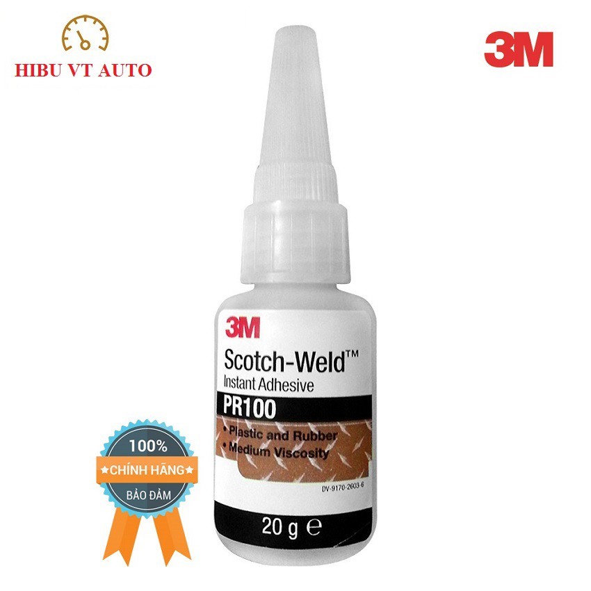 Keo Siêu Dính 3M PR100 Scotch-Weld Plastic &amp; Rubber Instant Adhesive 20g là keo loãng dễ sử dụng dùng dán nhựa, cao su..