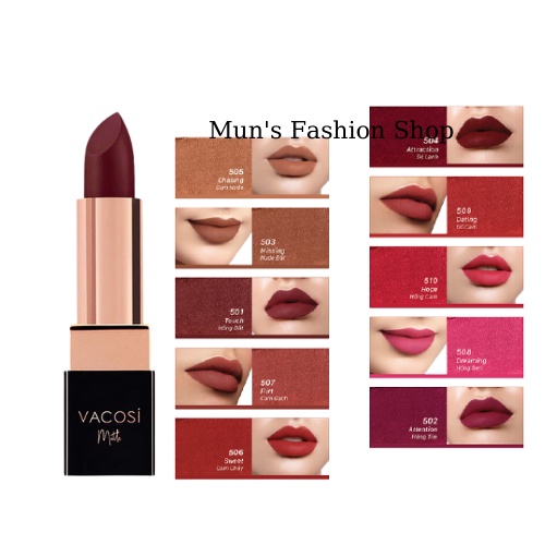 Son lì mịn môi VACOSI MATTE LIPSTICK che vân môi độ bám màu đến 12H