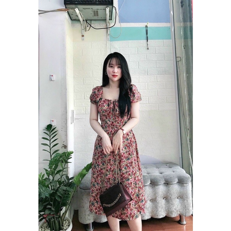 Váy hoa nữ cúp ngực cổ vuông - Hàng đẹp