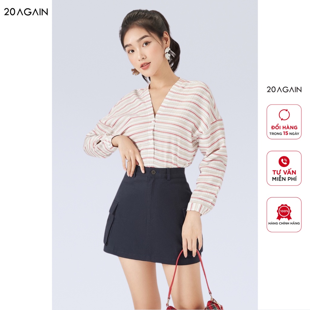 [Mã WABRAG30 giảm 12% đơn 99K] Áo sơ mi nữ dài tay họa tiết kẻ 20AGAIN phong cách công sở thanh lịch ASW1166