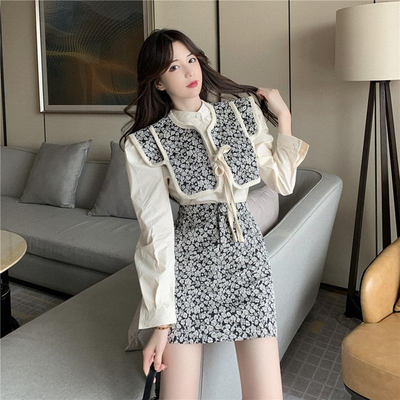 Set Áo Sơ Mi Tay Dài Họa Tiết Hoa + Chân Váy Ngắn Lưng Cao Thời Trang Mùa Thu Cho Nữ | BigBuy360 - bigbuy360.vn