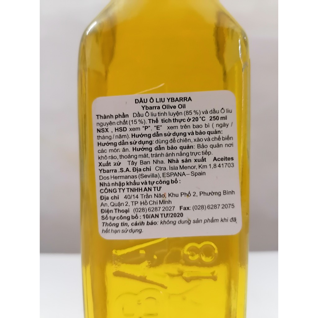 [Chai 250ml] DẦU Ô LIU TINH CHẾ [Spain] YBARRA Olive Oil (atu-hk)