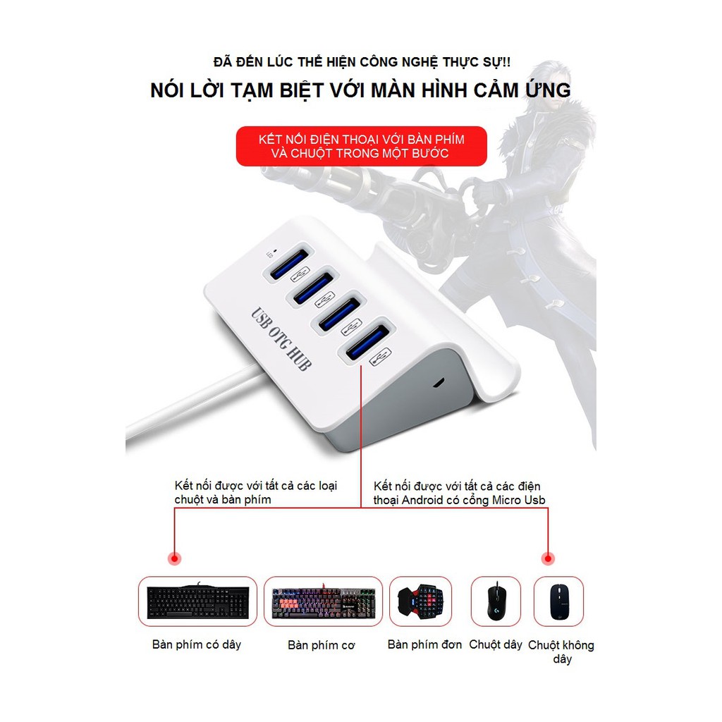 [FREESHIP] Bộ chia 4 Cổng USB OTG HUB - THIẾT BỊ KẾT NỐI ĐIỆN THOẠI VỚI BÀN PHÍM VÀ CHUỘT CHƠI GAME MOBILE