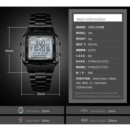 SKMEI Watch Fashion Sport Mens Watches 5 Alarm Waterproof Digital LED Wristwatch