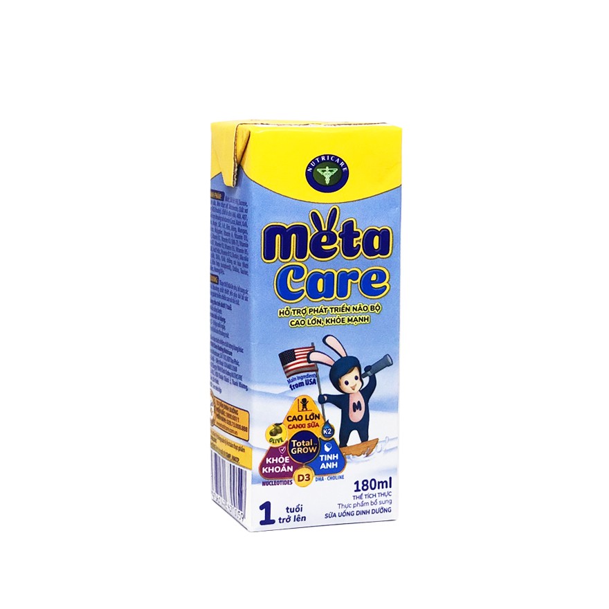 Thùng sữa nước pha sẵn Nutricare Metacare - phát triển não bộ cao lớn khoẻ mạnh (180ml x 48 hộp)