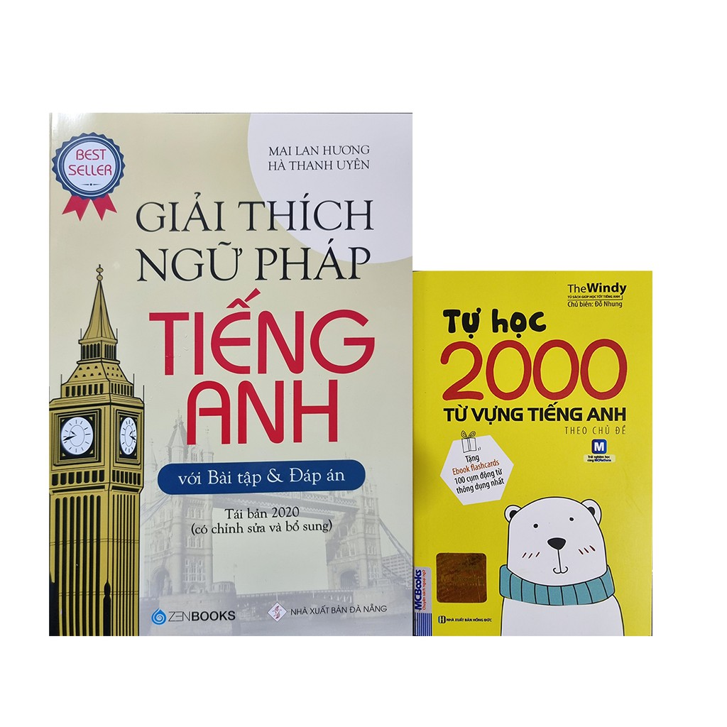Sách - Combo 2 Cuốn: Giải Thích Ngữ Pháp Tiếng Anh ( Bài Tập &amp; Đáp Án ) + Tự Học 2000 Từ Vựng Tiếng Anh Theo Chủ Đề