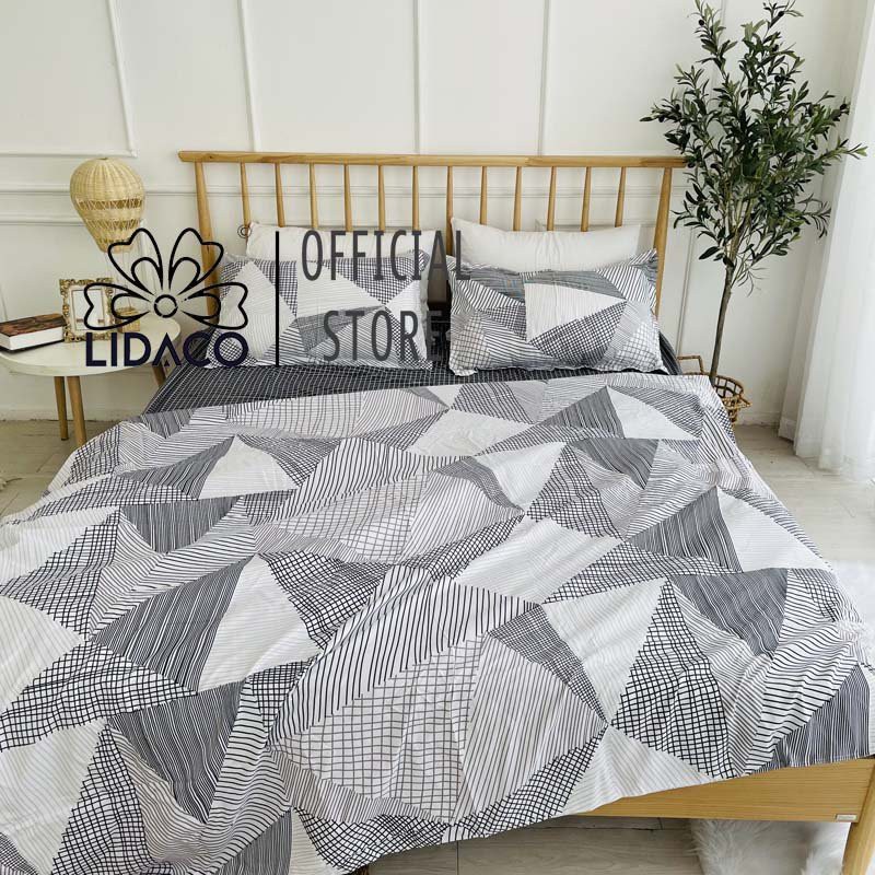 [Mã LIFEMALL2505 giảm 10% đơn 250K] Bộ chăn ga gối cotton poly Lidaco Tam Giác Trắng Đen SP001226 | BigBuy360 - bigbuy360.vn