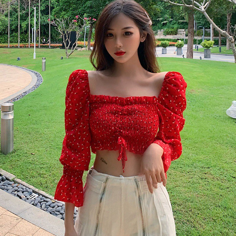 Áo Chiffon Nữ Tay Ngắn In Hoa Gợi Cảm