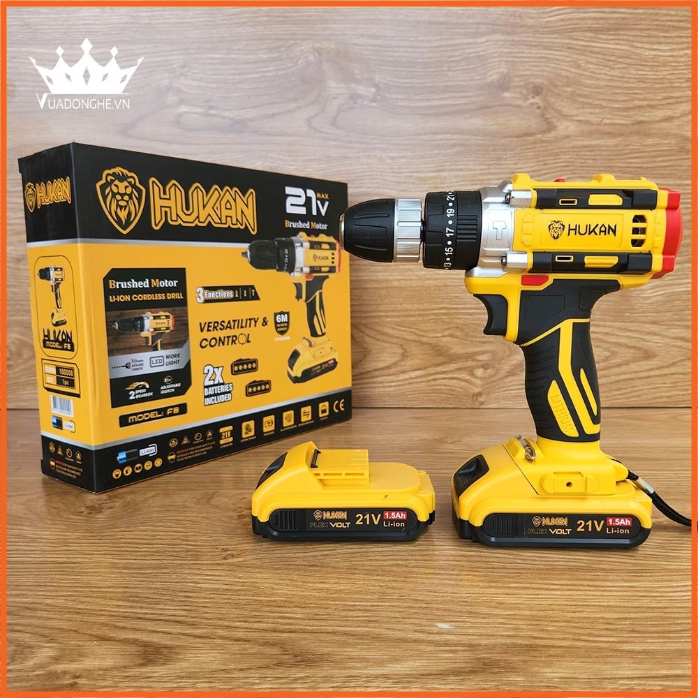 Máy Khoan Pin cầm tay HUKAN  HK - F8 21V Có Chổi Than. Máy khoan pin bảo hành chính hãng 6 tháng Hukan.