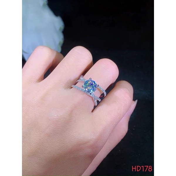 Nhẫn bạc đá cao nhân tạo bạc ta kẻ song song