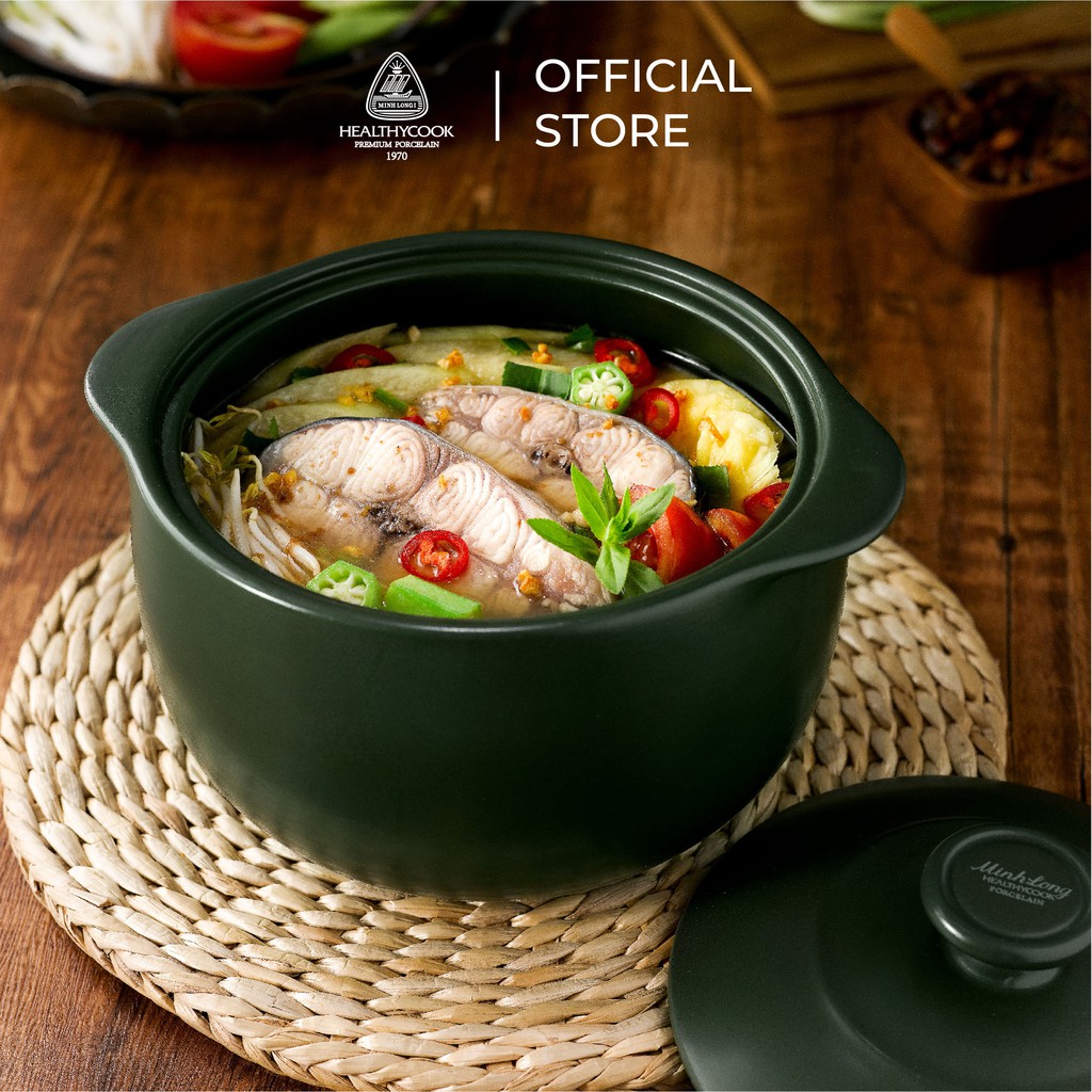 Nồi dưỡng sinh Vesta 2.0 L Minh Long + nắp (CK)- Healthy Cook- Xanh Rêu