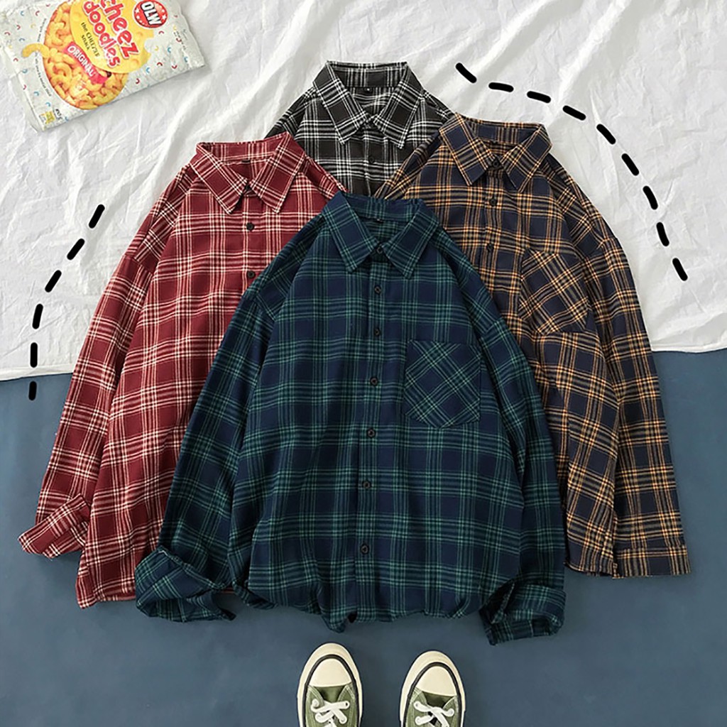 Áo Sơ Mi Dài Tay Sọc Caro Nam Nữ