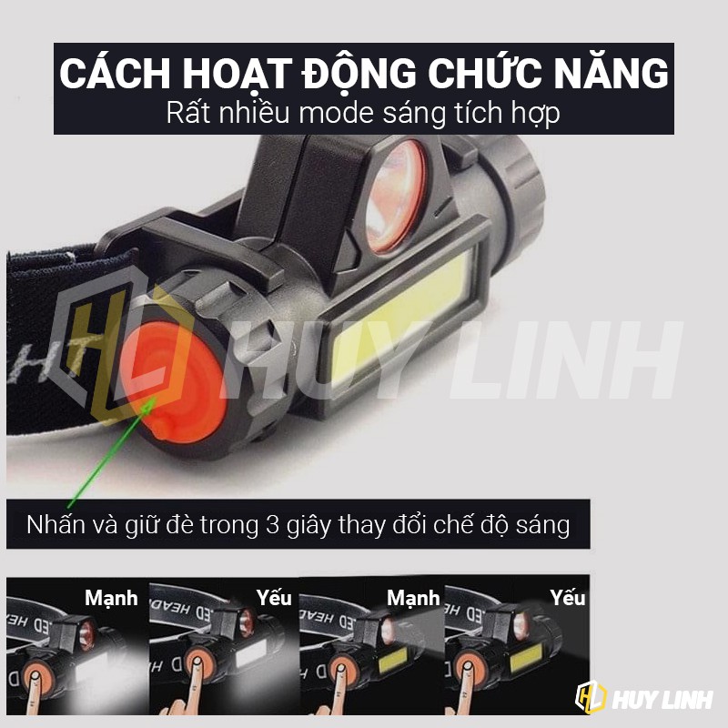 Đèn pin đội đầu siêu sáng Q5 - Có nam châm pin 18650 có hỗ trợ sạc lại qua cổng USB Micro