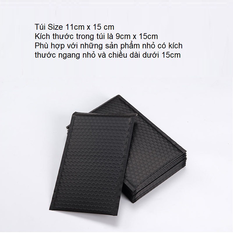 Set 10 túi gói hàng niêm phong, Túi đóng hàng lót bóng khí chống sốc, Túi PO màu đen Size 11 x 15