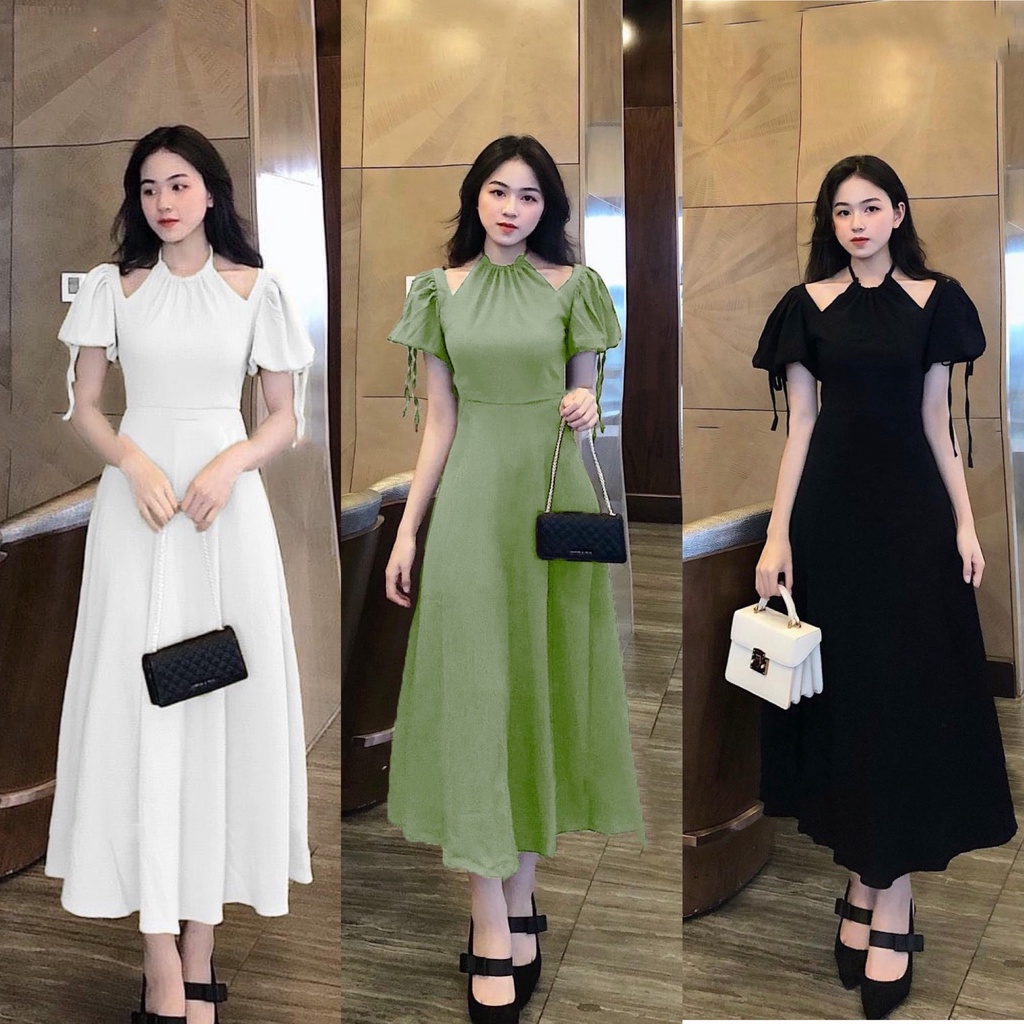 Đầm midi cổ yếm hở vai 3 màu 💖 KÈM ẢNH THẬT