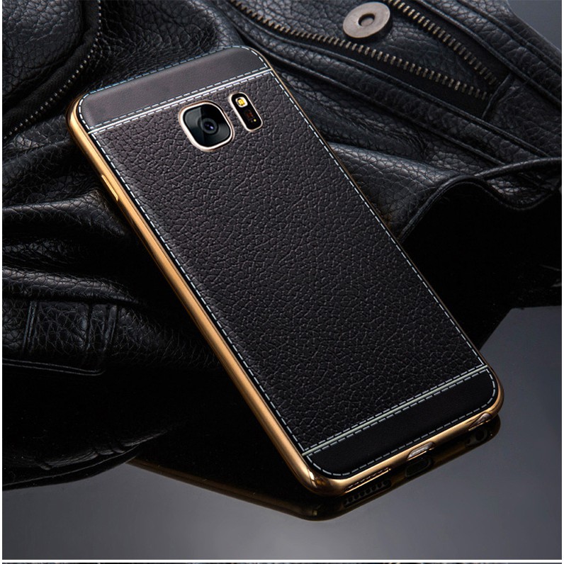 ỐP S7, S7 EDGE VIỀN VÀNG LƯNG VÂN DA