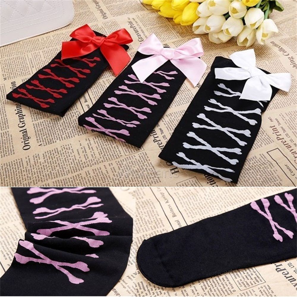 Vớ Dài Qua Gối Phối Ren Đính Nơ Nhiều Màu Sắc Thời Trang Quyến Rũ Mới Cho Nữ