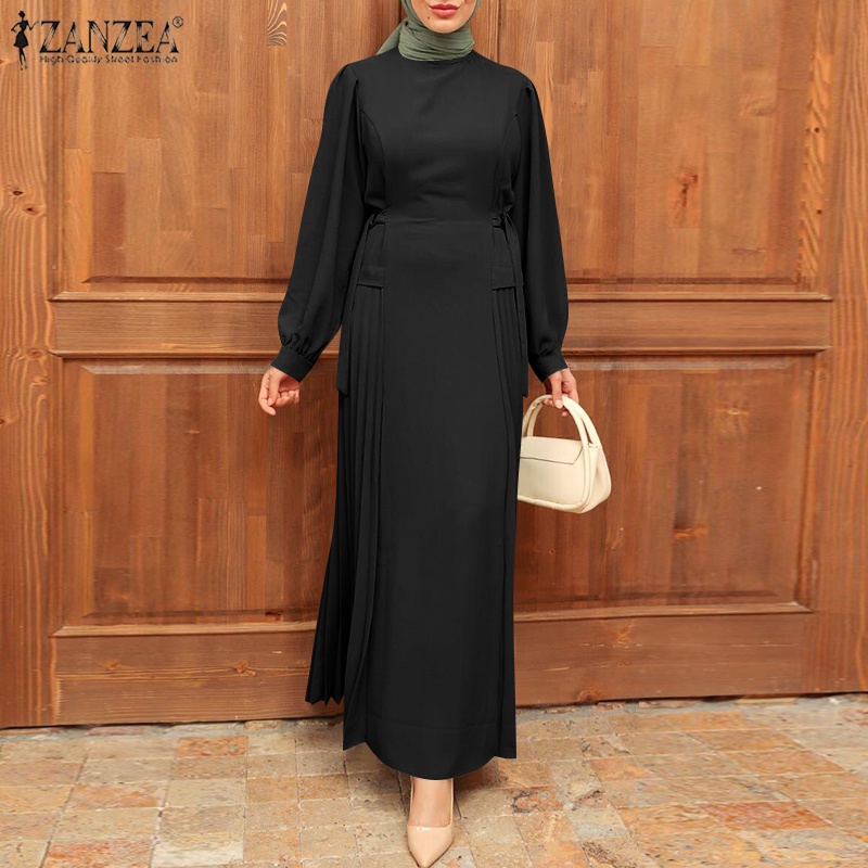 Zanzea Đầm Dài Tay Phồng Đính Nút Thời Trang Dành Cho Nữ