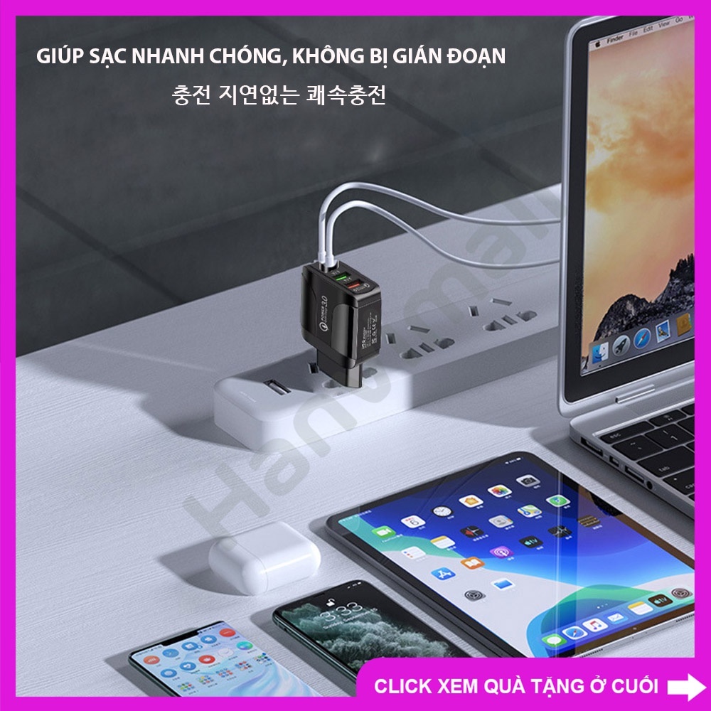 Combo Cáp sạc từ tính chống rối và bộ chuyển đổi USB 3 cổng