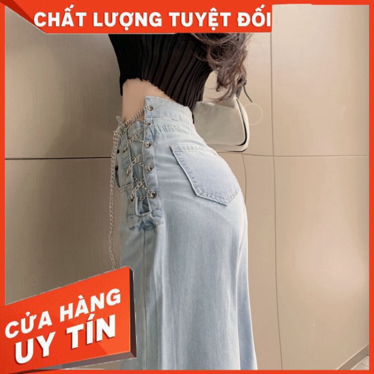 QUẦN JEANS NỮ DÂY XÍCH CẠP CAO ỐNG RỘNG QUẢNG CHÂU - Hàng nhập khẩu