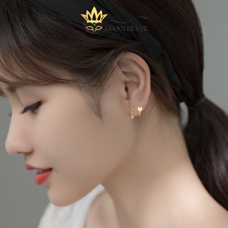 Bông tai bạc S925 tim xoắn chui vặn - Amooi Silver AB212