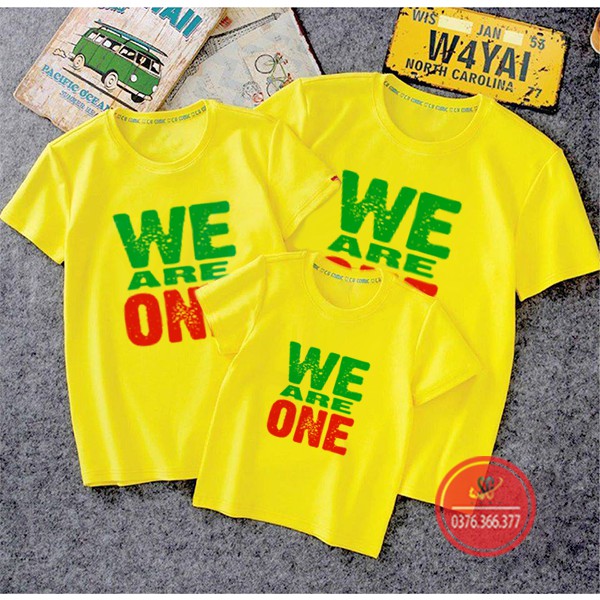 Áo gia đình We are one đồ đồng phục độc đáo thun dày dặn mẫu màu vàng GD289VD DONGPHUCSG