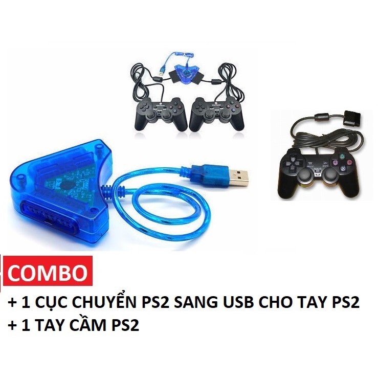 Combo 1 tay game PS2 Kèm 1 Cáp chuyển đổi cho tay cầm máy PS2 sang USB dùng trên máy tính | WebRaoVat - webraovat.net.vn