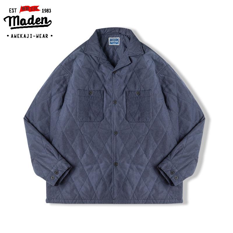 Áo khoác MADEN chất cotton dày form rộng họa tiết hình thoi phối một hàng cúc phong cách retro Nhật Bản cho nam