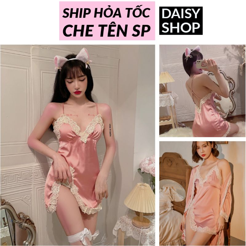 Váy ngủ 2 dây lụa phối ren hoa sexy - đầm ngủ hở lưng quyến rũ gợi cảm