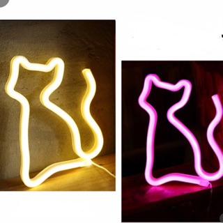 Đèn Led Neon light con Mèo vàng / con mèo hồng dễ thương