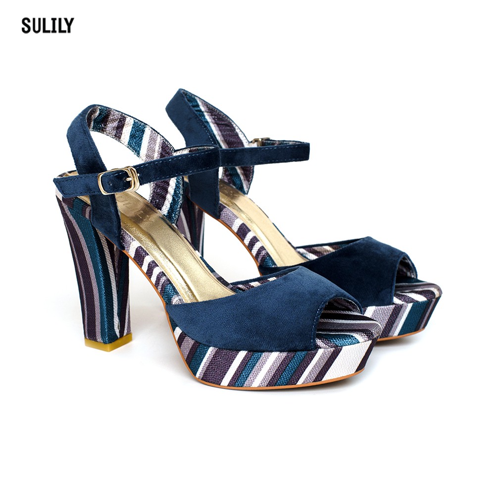 Giày Sandal Đúp Gót Vuông Nhung Sulily SDV1-IV18NAVY