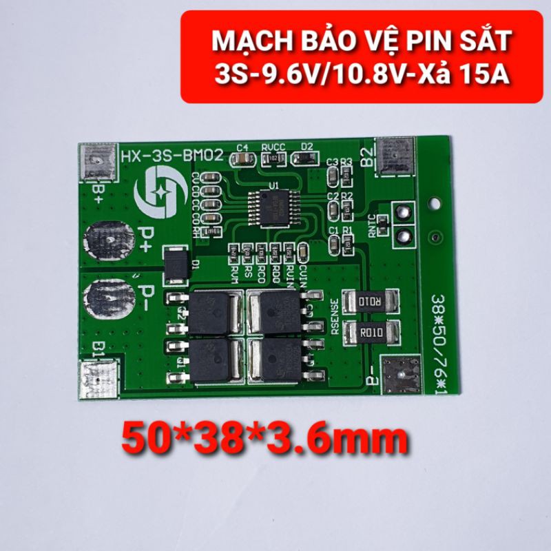 achun.vn - MẠCH BẢO VỆ PIN SẮT 3S - 9.6V/10.8v  XẢ 15A