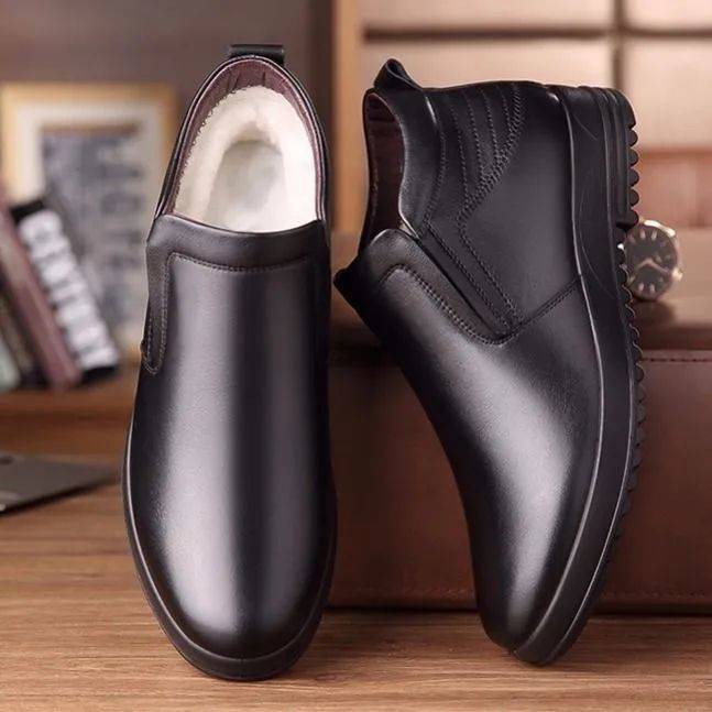 Mùa đông nam giày bông giày nam cho người trung niên và cao tuổi da mềm không trơn trượt đế cao cộng với nhung dày lông
