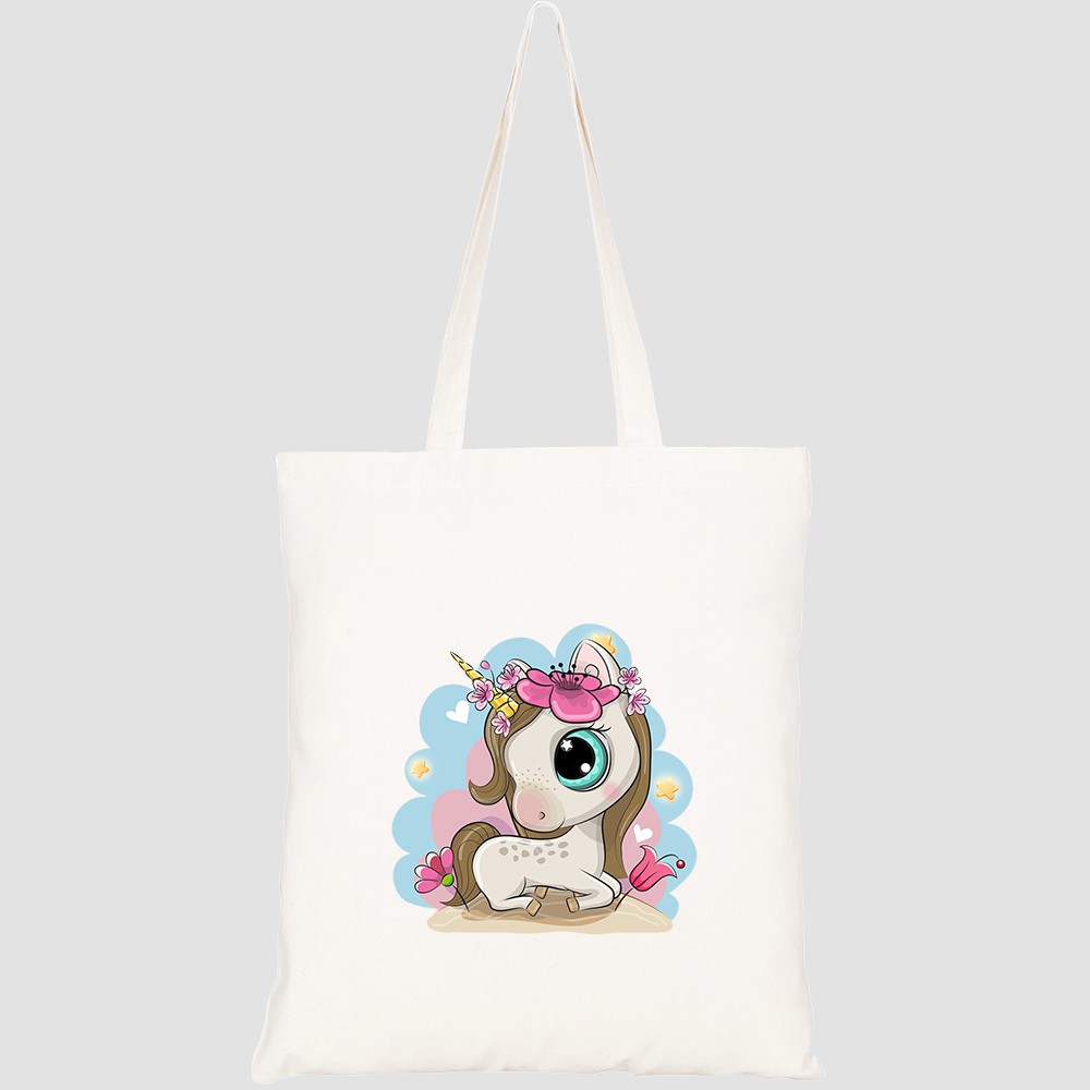 Túi vải tote canvas HTFashion in hình cute cartoon unicorn flowers on HT340