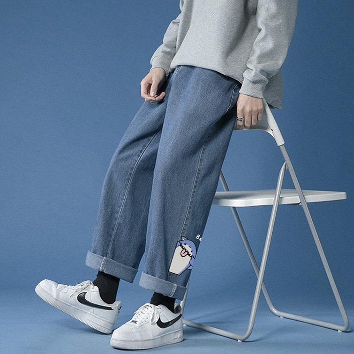 Quần Jean Nam Nữ In Cá Mập Cắn Cáp Cá Tính Baggy Chất Bò Ống Suông Rộng QJ03 | BigBuy360 - bigbuy360.vn