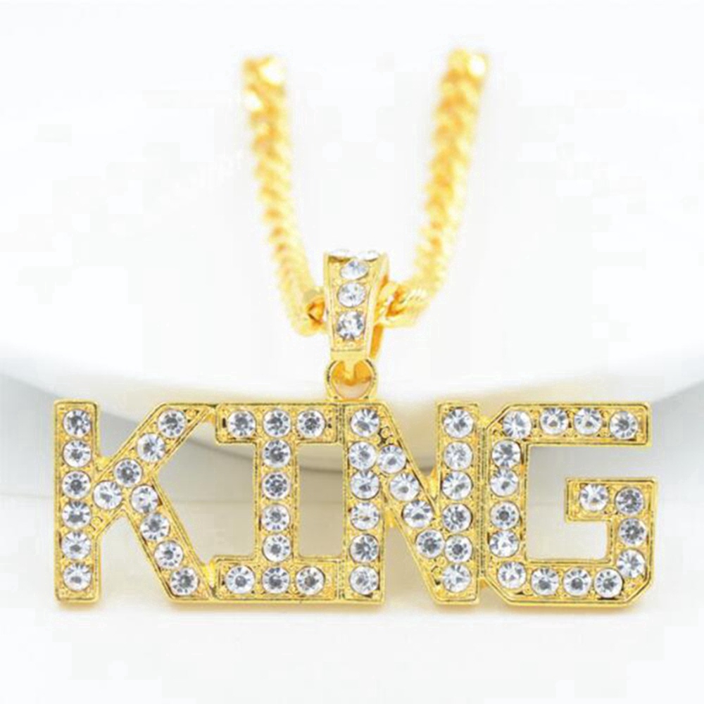 Men's Ice Out King Necklace, Fashion &quot;KING&quot; Surat Pendant Kalung Jewelry