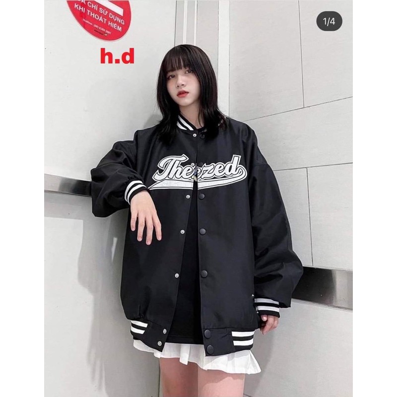 ( Góc Rẻ Vô Địch) Áo Bomber gió THE ZED in ngực  Áo khoác jacket form thụng nam nữ unisex Style Hàn Quốc