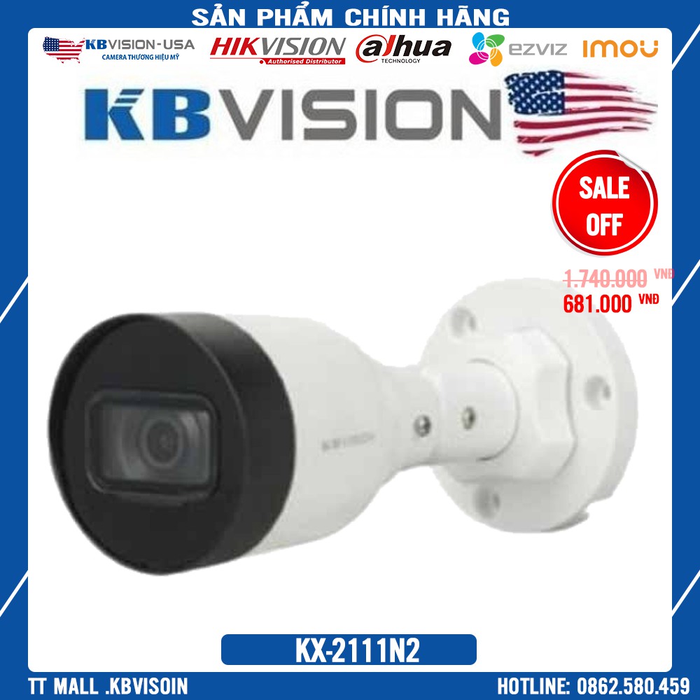 {Giá HỦY DIỆT} Camera IP hồng ngoại 2.0 Megapixel KBVISION KX-2111N2 - Bảo hành chính hãng 2 năm
